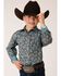 Image #1 - Roper Boys' Paisley Print Long Sleeve Pearl Snap Western Shirt, Turquoise, hi-res