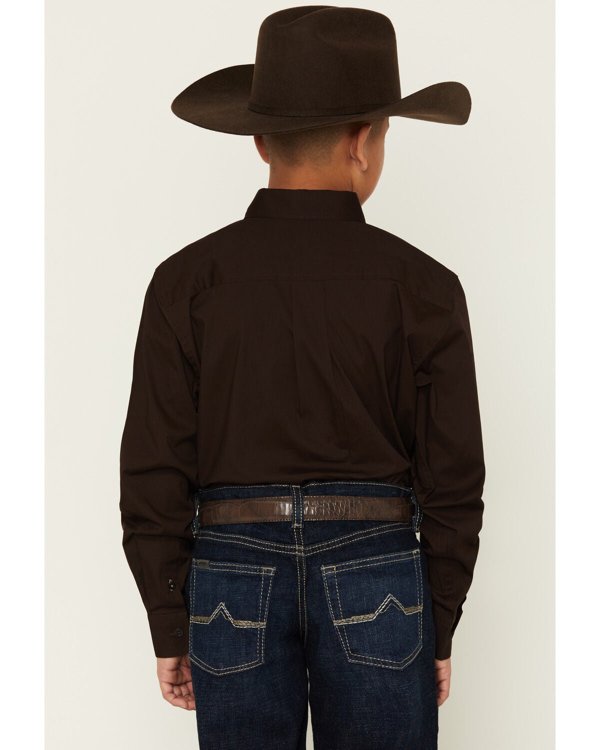 Image #4 - Cinch Boys' Solid Long Sleeve Button-Down Western Shirt, Brown, hi-res
