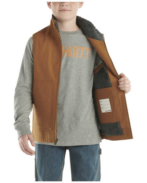 Image #3 - Carhartt Little Boys' Canvas Sherpa Lined Vest, Medium Brown, hi-res