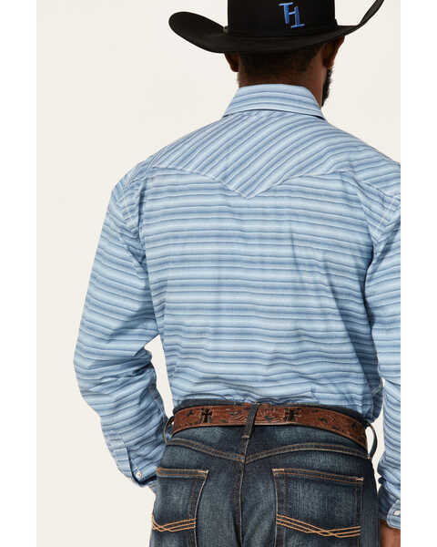Image #4 - Rough Stock By Panhandle Men's Horizontal Dobby Stripe Long Sleeve Pearl Snap Western Shirt , Blue, hi-res