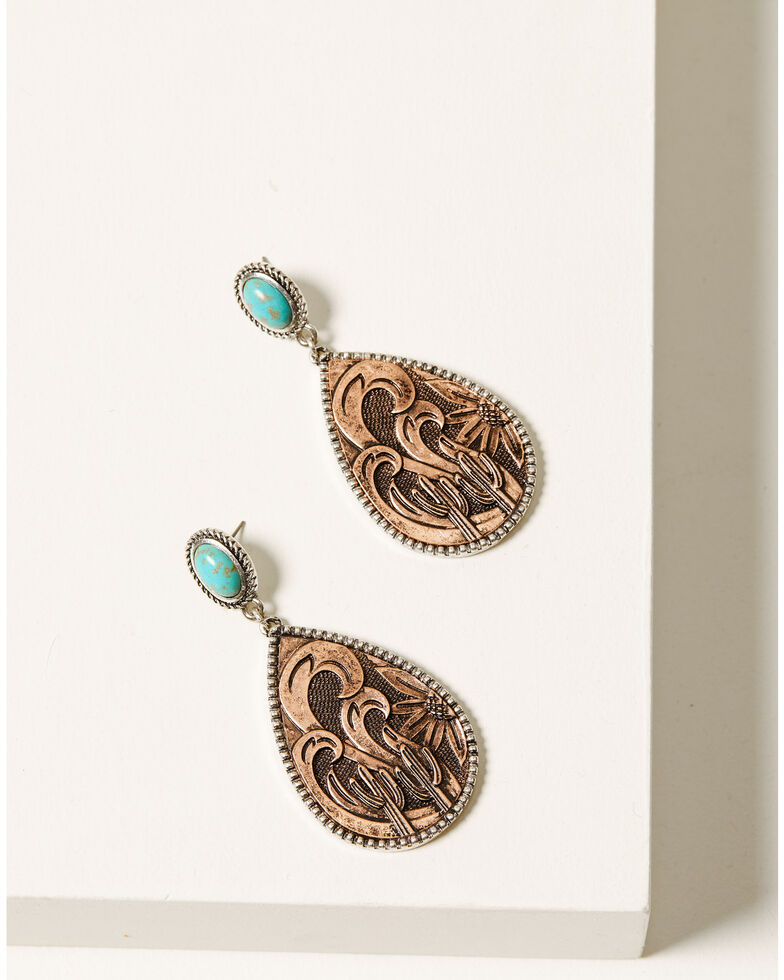 Shyanne Women's Cactus Rose Copper Teardrop Earrings, Rust Copper, hi-res
