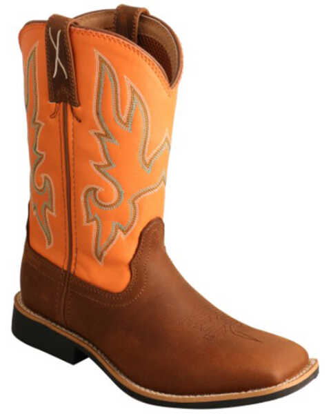 Image #1 - Twisted X Boys' Top Hand Leather Western Boots - Broad Square Toe , Orange, hi-res