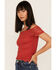 Panhandle Women's Floral Lace Off Shoulder Shirt, Red, hi-res