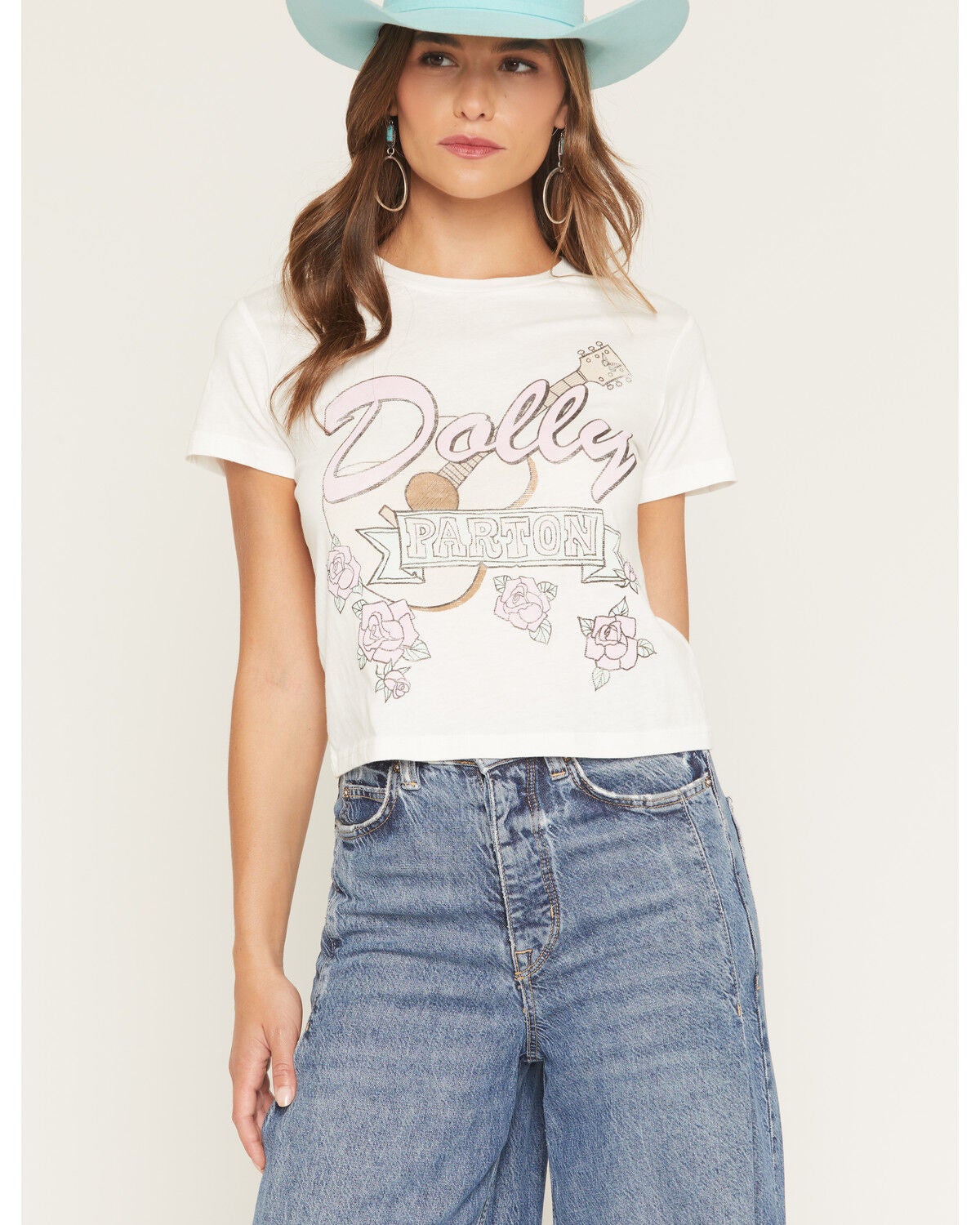 Goodie Two Sleeves Women's Dolly Guitar Short Sleeve Baby Tee, White, hi-res