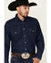 Image #3 - Wrangler Men's Dark Denim Solid Long Sleeve Snap Western Shirt, Dark Blue, hi-res