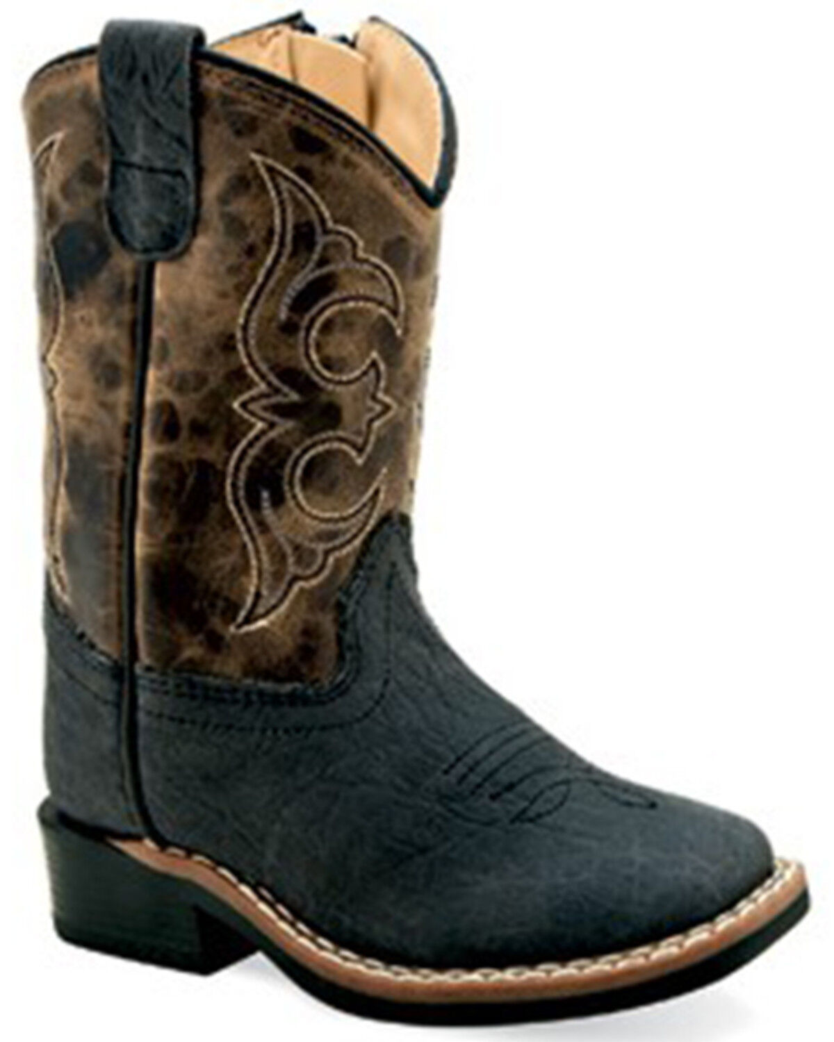 Image #1 - Old West Toddler Boys' Bull Hide Print Western Boots - Broad Square Toe, Black, hi-res