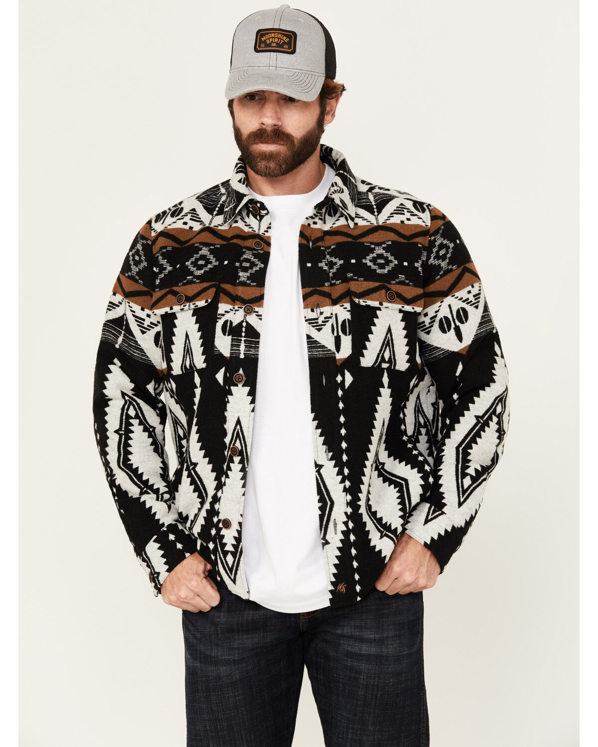 Image #1 - Moonshine Spirit Men's Revenge Southwestern Print Button-Down Shirt Jacket, Black, hi-res