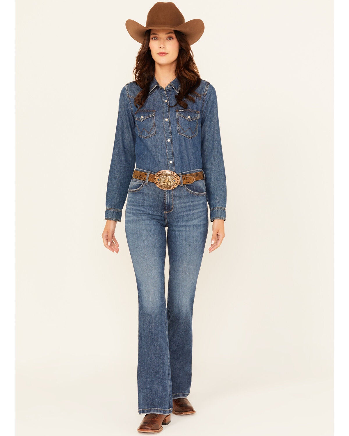 Wrangler Women's Lily Medium Wash Bespoke High Rise Flare Stretch Denim Jeans, Medium Wash, hi-res