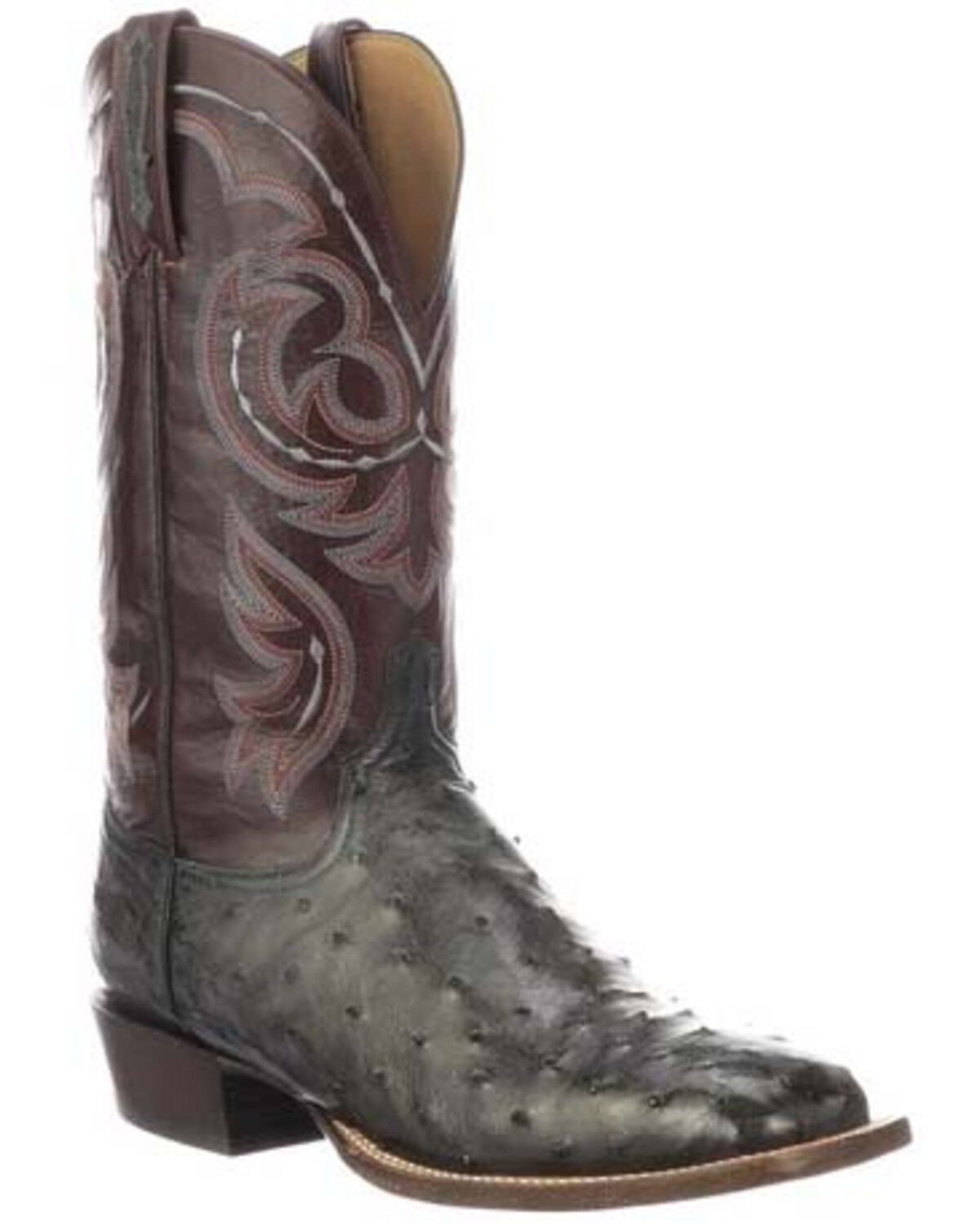 Lucchese Men's Harris Full Quill Ostrich Western Boots - Wide Square Toe, Dark Grey, hi-res