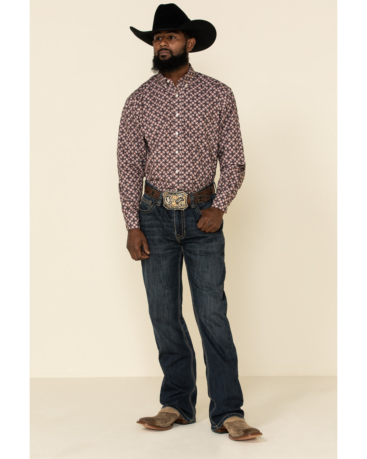 Image #2 - Resistol Men's Red Orchard Geo Print Long Sleeve Western Shirt, Red, hi-res