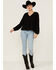 Very J Women's Textured V-Neck Peasant Babydoll Top, Black, hi-res