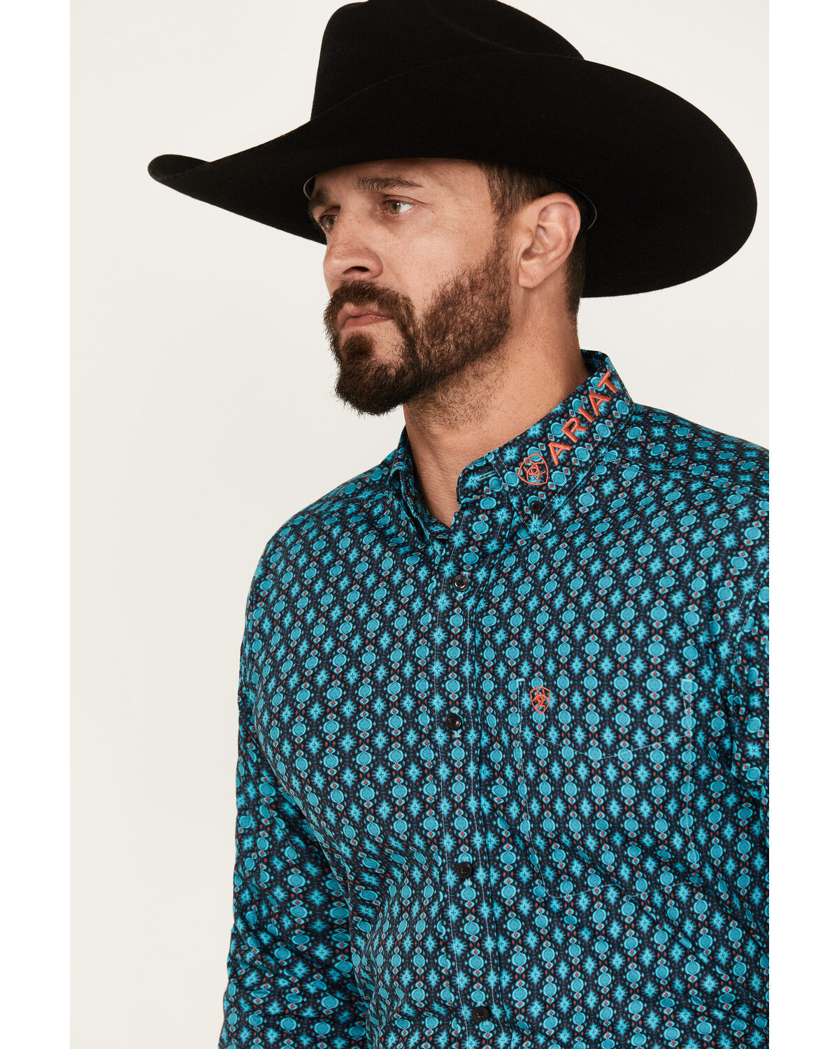 Image #3 - Ariat Men's Team Case Print Long Sleeve Button-Down Western Shirt, Turquoise, hi-res