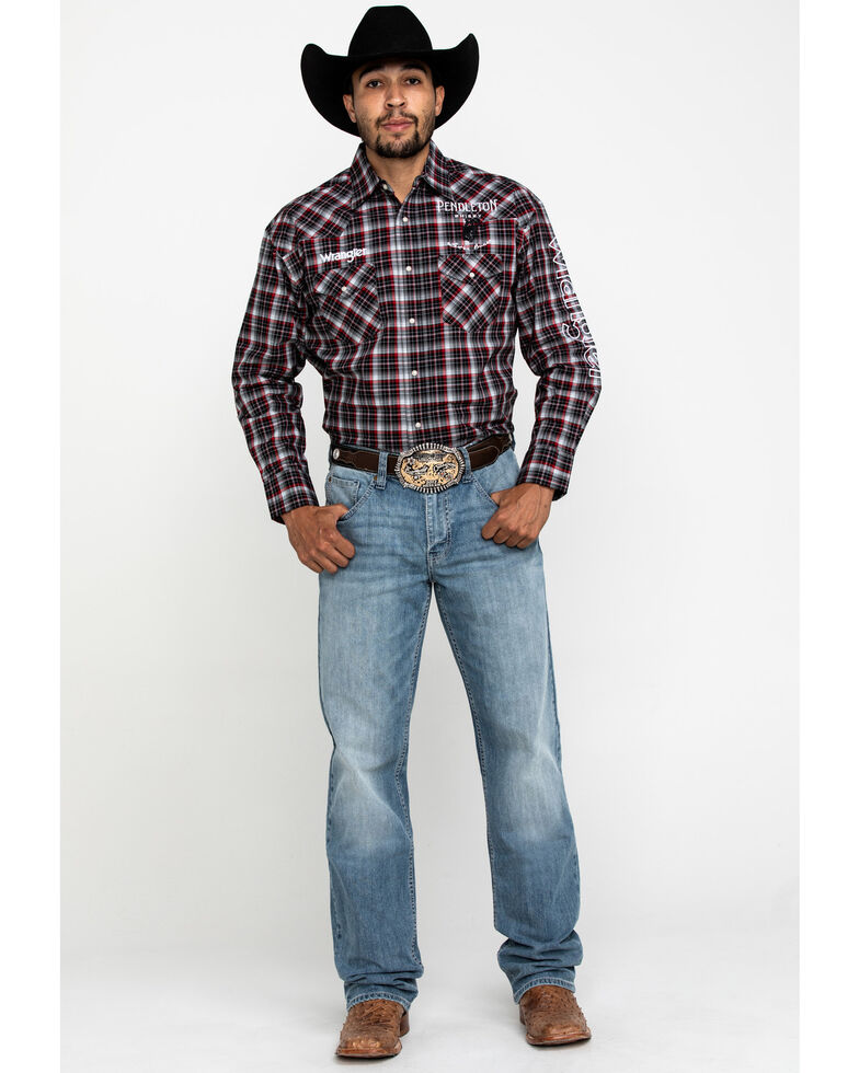 Wrangler Men S Red Plaid Pendleton Logo Long Sleeve Western Shirt Sheplers