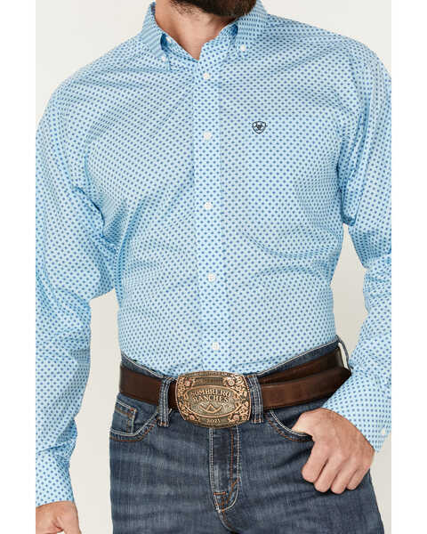 Image #3 - Ariat Men's Wrinkle Free Ricky Geo Print Long Sleeve Button-Down Western Shirt , Light Blue, hi-res