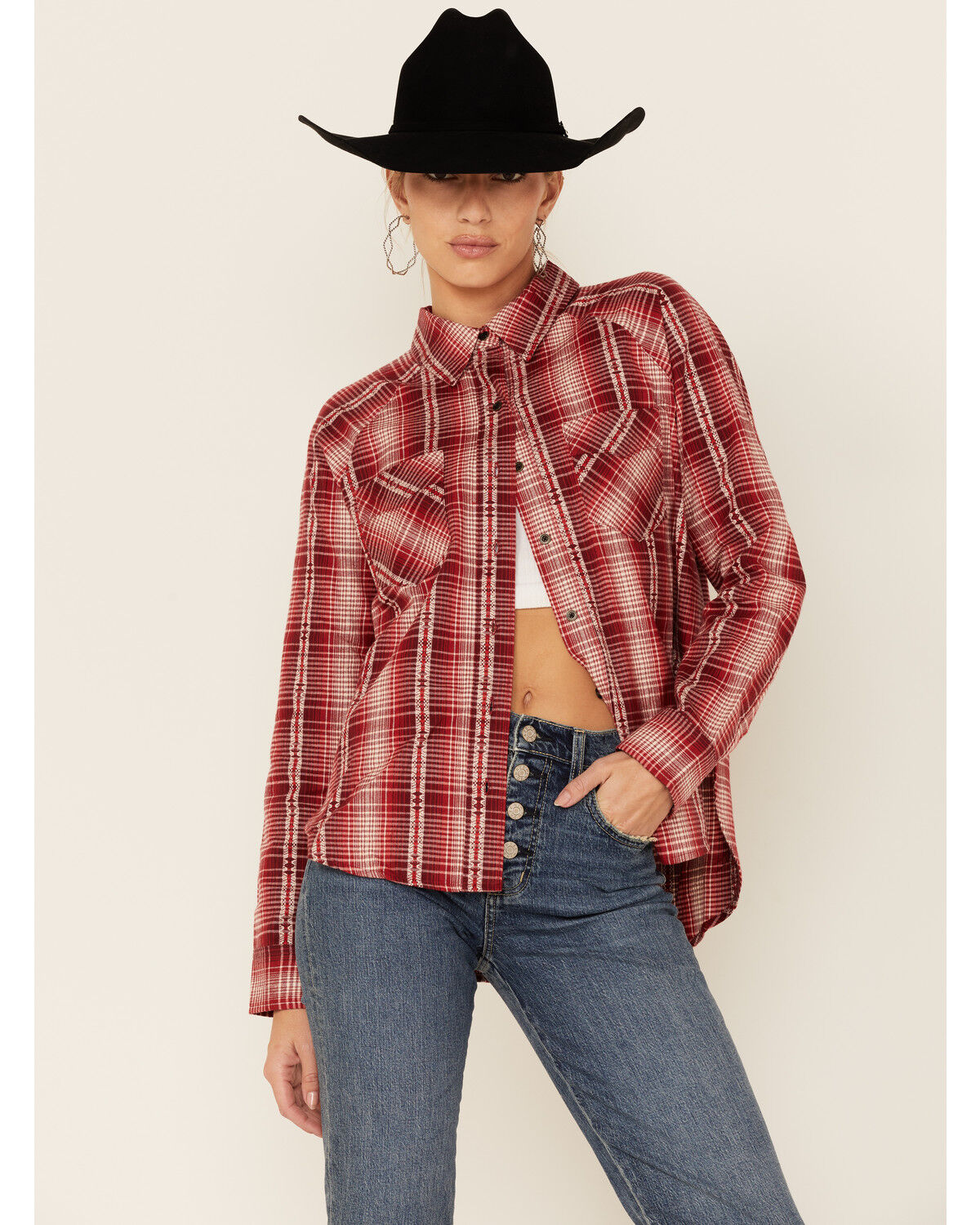 Image #1 - Wrangler Retro Women's Flannel Plaid Shirt, Red, hi-res