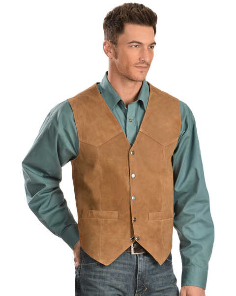Image #1 - Scully Men's Calfskin Suede Snap Front Vest, Rust, hi-res
