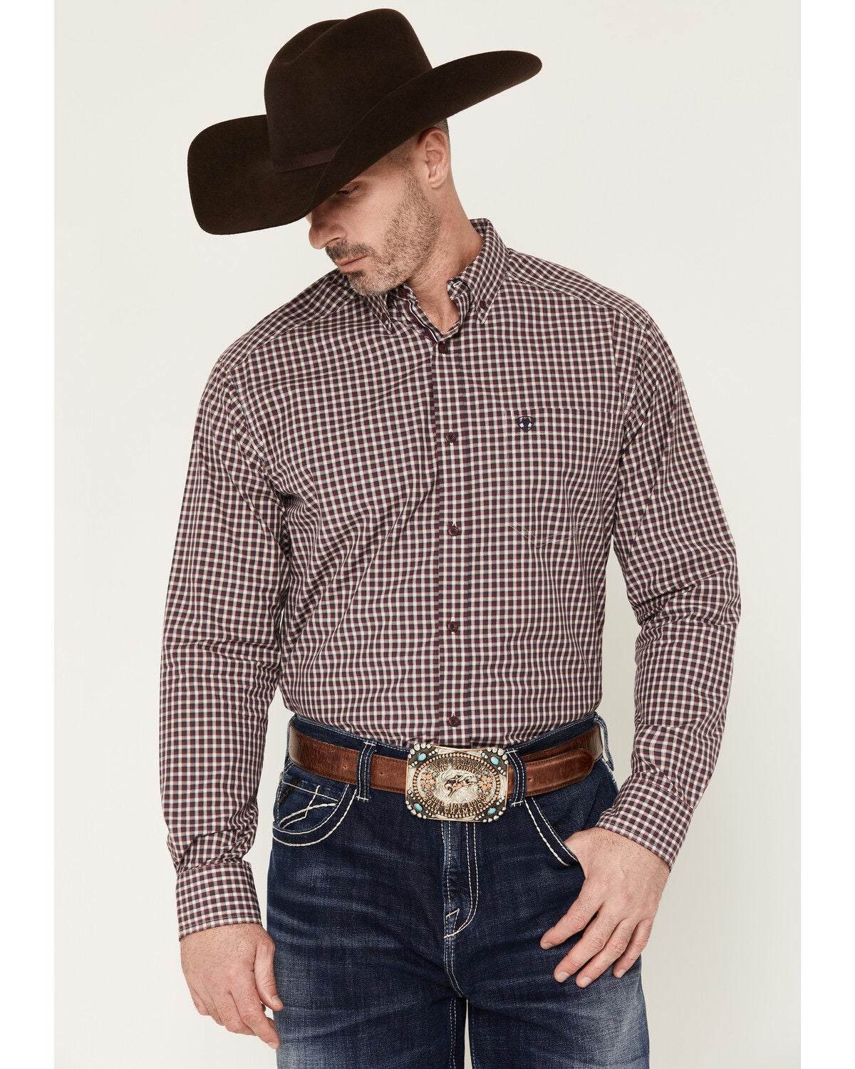Image #1 - Ariat Men's Pro Series Jarvis Plaid Print Long Sleeve Button-Down Western Shirt, Blue, hi-res