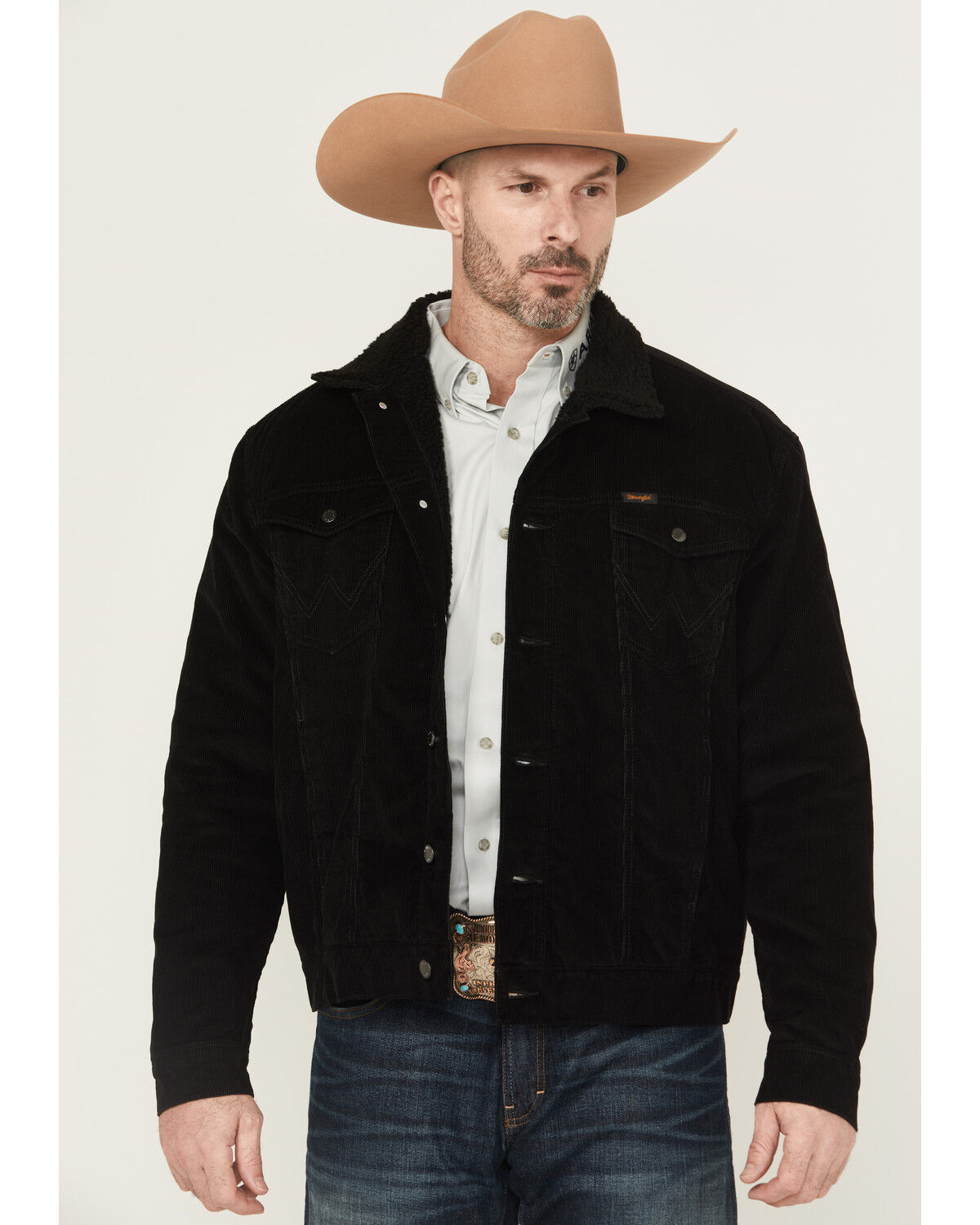 Image #1 - Wrangler Men's Cordury Sherpa Lined Trucker Jacket, Black, hi-res
