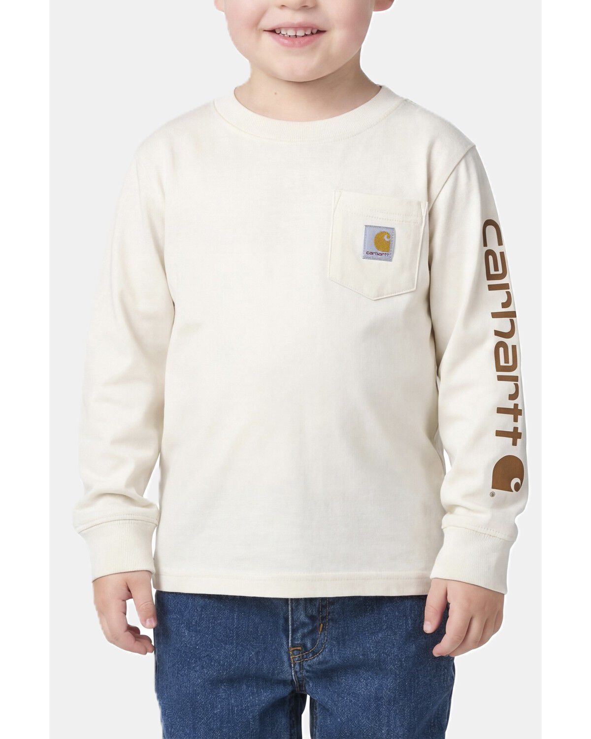 Image #1 - Carhartt Toddler Boys' Pocket Logo Long Sleeve T-Shirt, Cream, hi-res