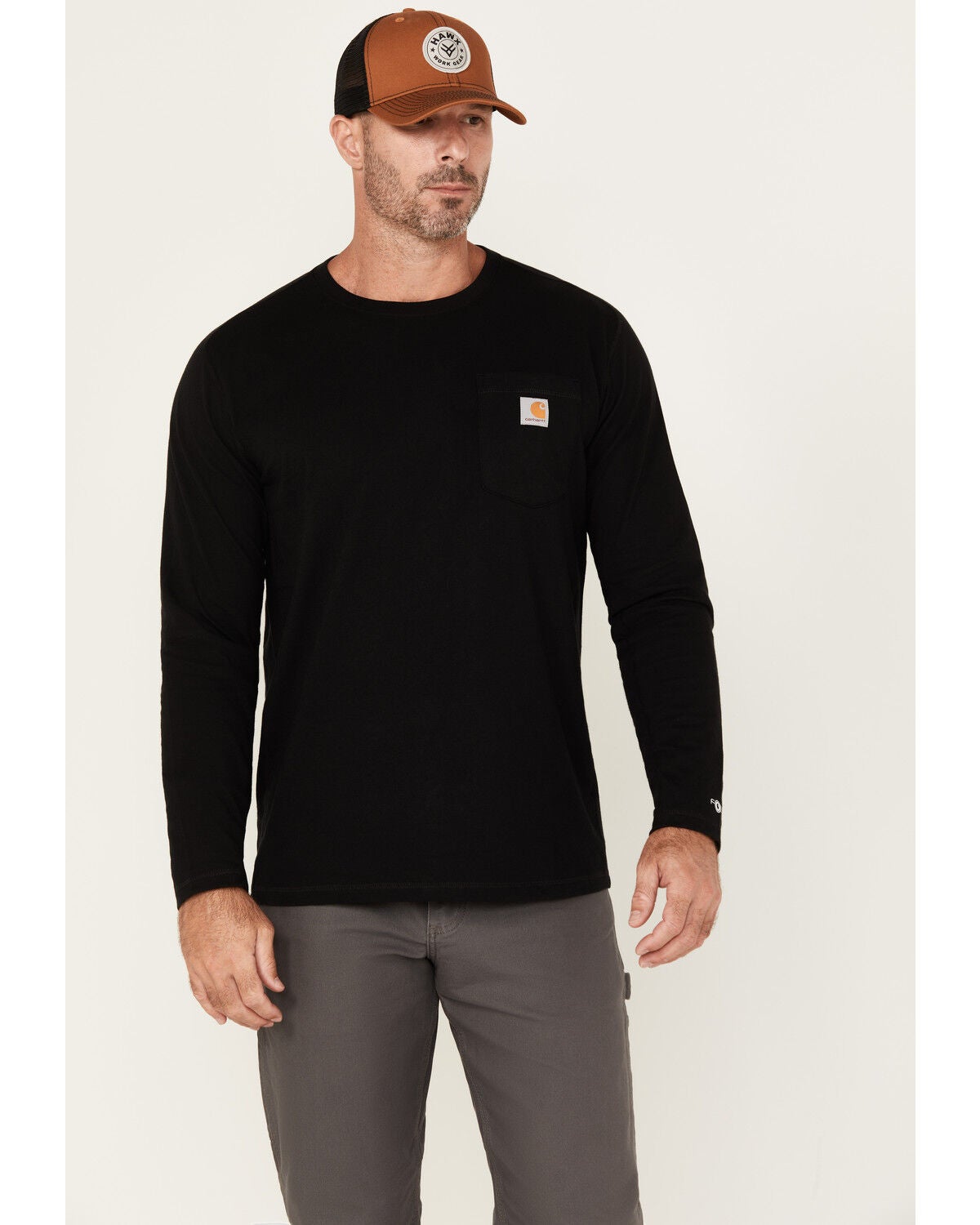 Carhartt Men's Force Relaxed Fit Midweight Long Sleeve Pocket T-Shir, Black, hi-res