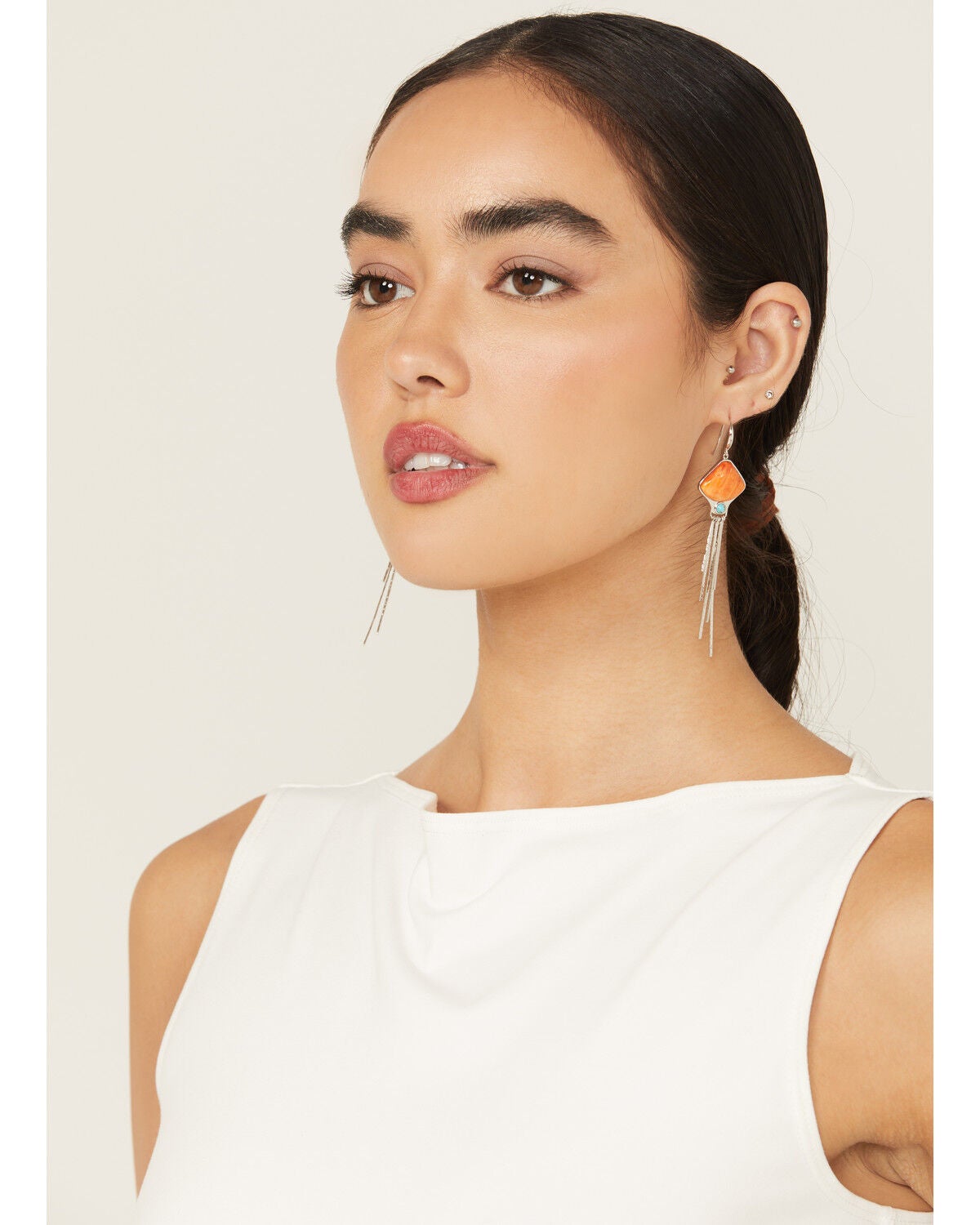 Image #1 - Paige Wallace Women's Spiny Oyster Wave Dangle Earrings, Orange, hi-res