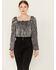 Image #1 - Jen's Pirate Booty Women's Jade Long Sleeve Metallic Pleated Top, Silver, hi-res