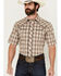 Image #1 - Roper Men's Medium Plaid Print Embroidered Yoke Short Sleeve Pearl Snap Western Shirt, Brown, hi-res