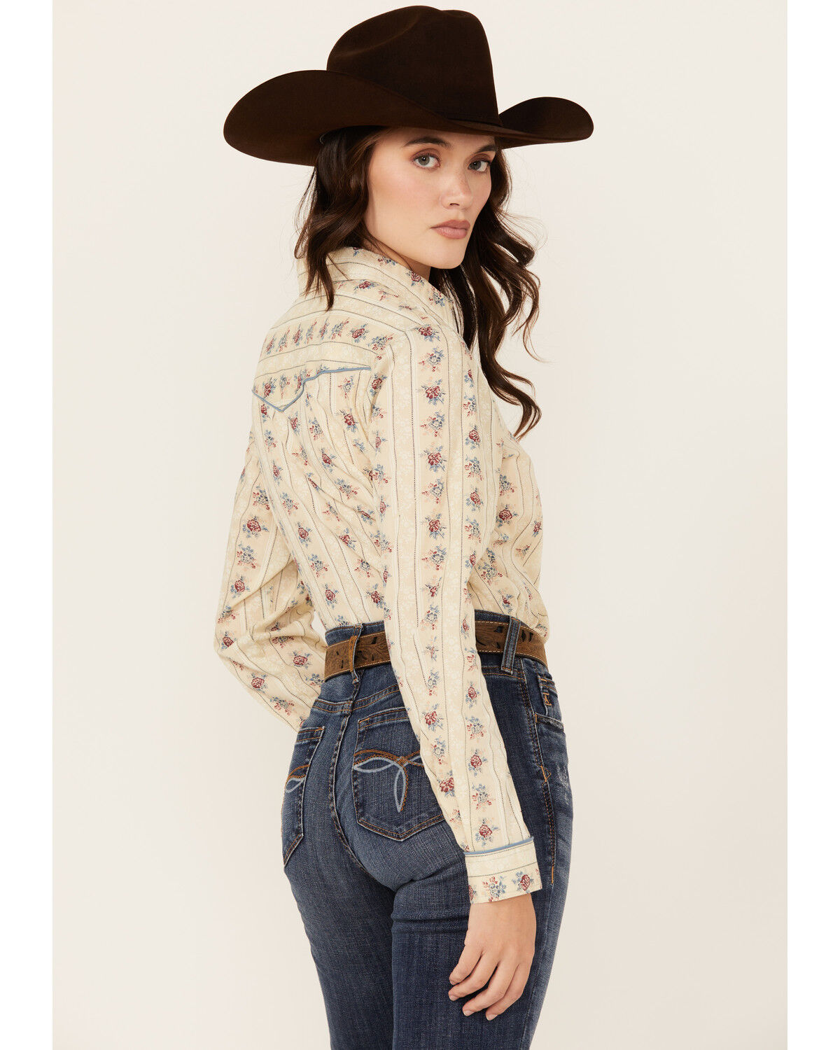 Image #4 - Roper Women's Floral Striped Long Sleeve Snap Western Shirt, Cream, hi-res