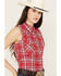 Image #2 - Wrangler Women's Sleeveless Plaid Print Snap Western Shirt, Red, hi-res
