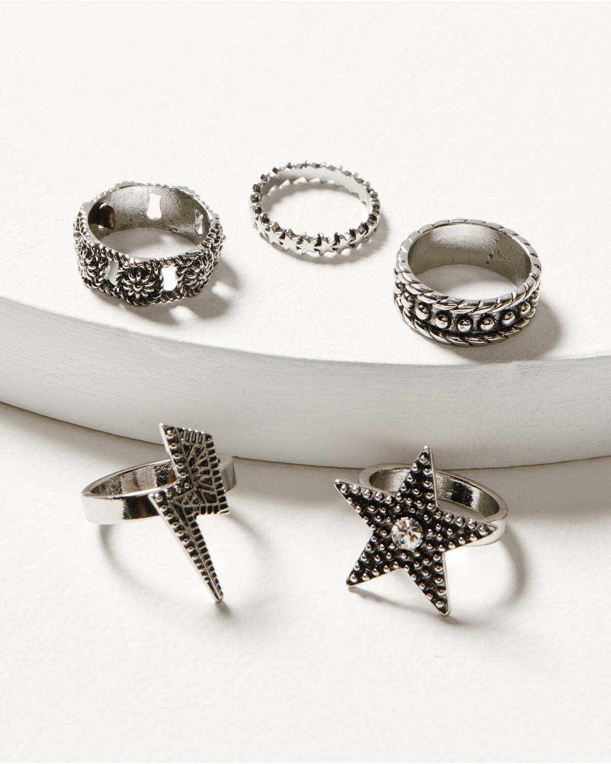 Idyllwind Women's Lauderdale 5-piece Silver Ring Set, Silver, hi-res