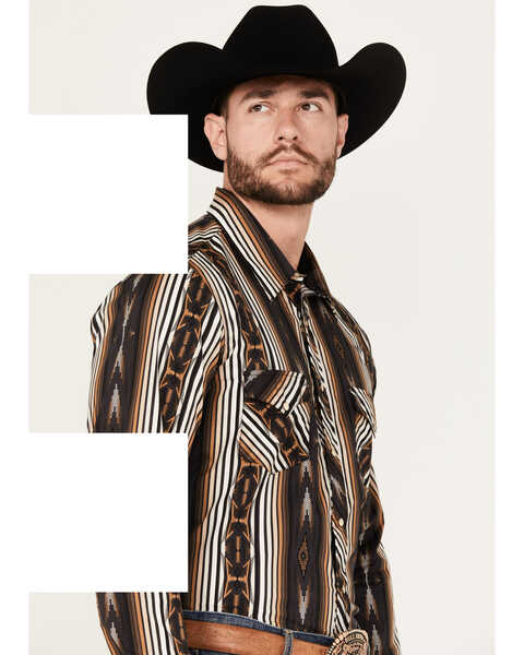 Image #2 - Rock & Roll Denim Men's Southwestern Striped Stretch Long Sleeve Snap Western Shirt, Brown, hi-res