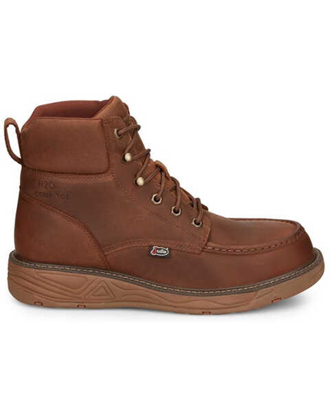 Image #2 - Justin Men's Rush Waterproof 6" Lace-Up Wedge Work Boots - Composite Toe, Brown, hi-res