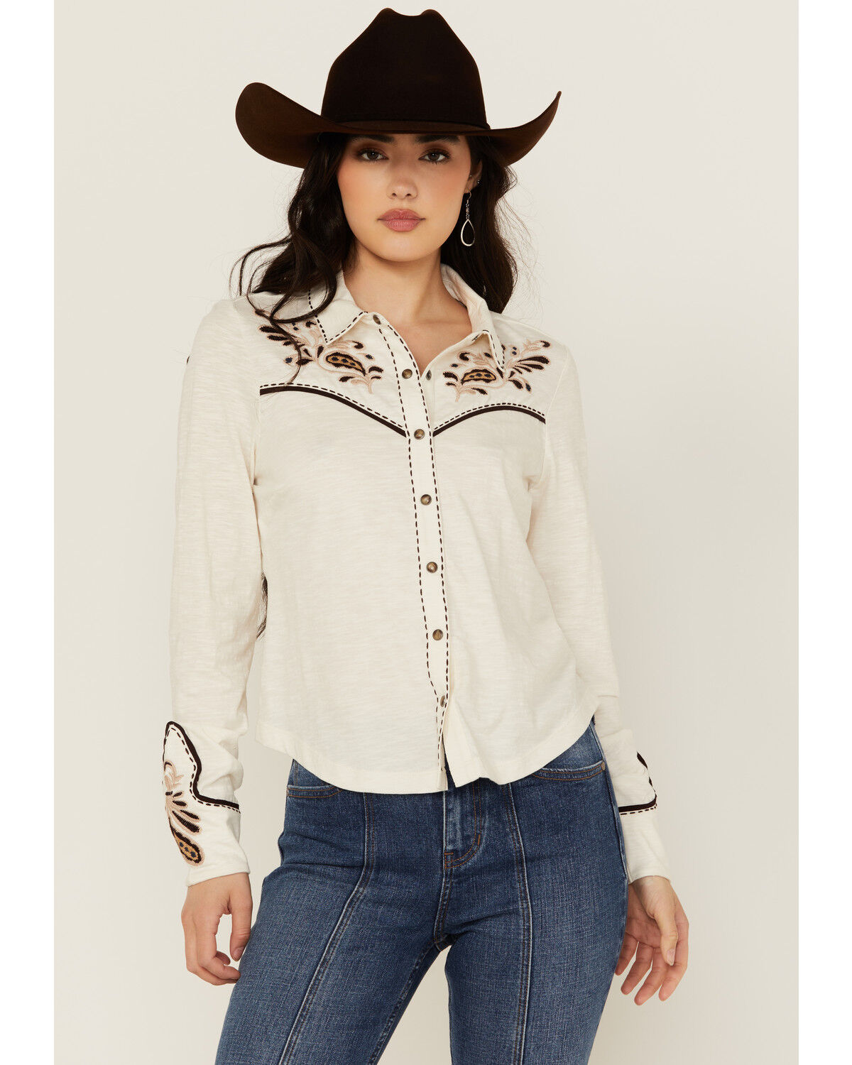 Image #1 - Shyanne Women's Embroidered Long Sleeve Snap Western Shirt, Off White, hi-res