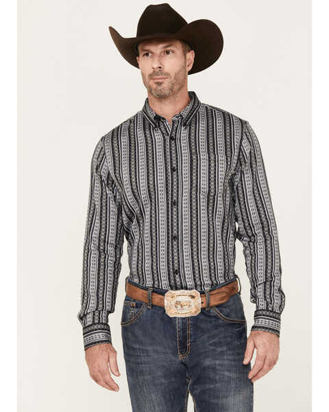 Image #1 - Cody James Men's Wiltern Striped Long Sleeve Button-Down Stretch Western Shirt, Grey, hi-res