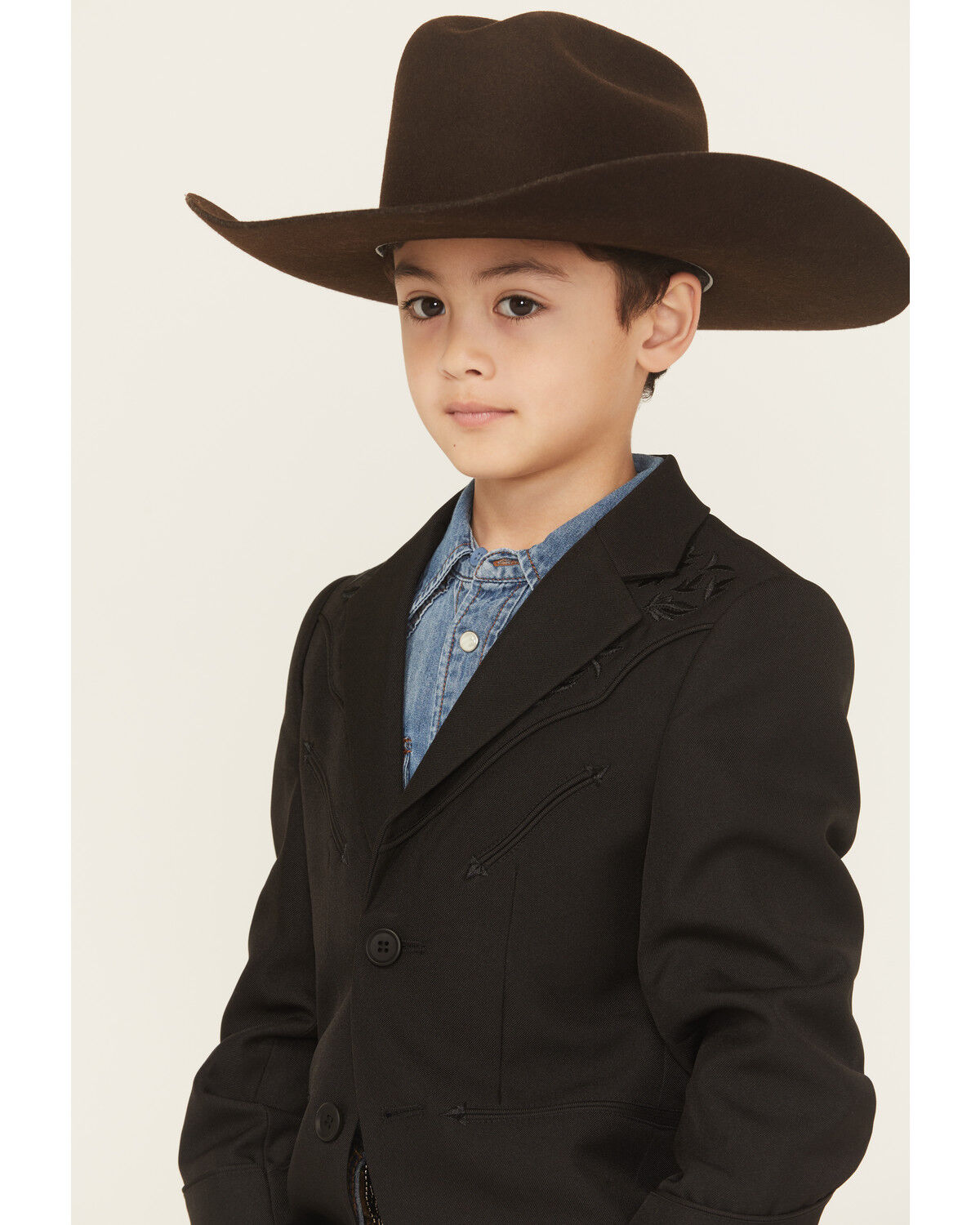 Image #2 - Scully Boys' Floral Embroidered Button-Down Sportcoat, Black, hi-res