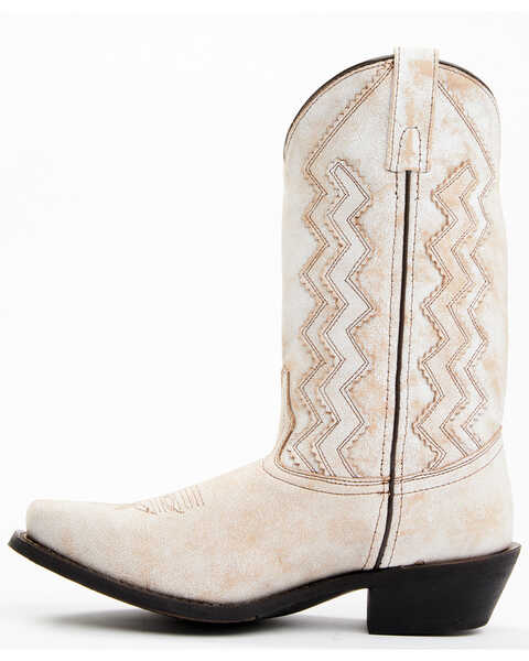Image #3 - Laredo Women's Rustic Bone Overlay Western Boots - Square Toe, Off White, hi-res