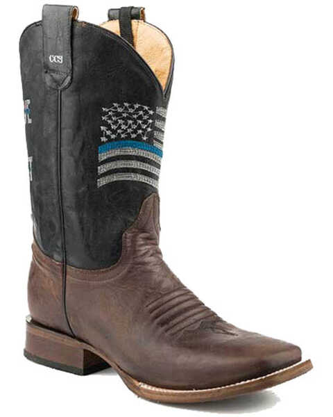 Roper Men's Thin Blue Line Western Boots - Broad Square Toe, Brown, hi-res