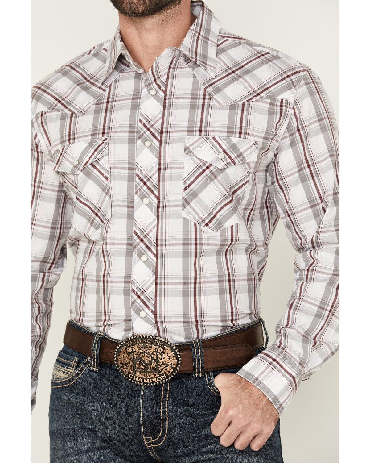 Image #3 - Wrangler Men's 20X Plaid Print Long Sleeve Snap Stretch Western Shirt, White, hi-res