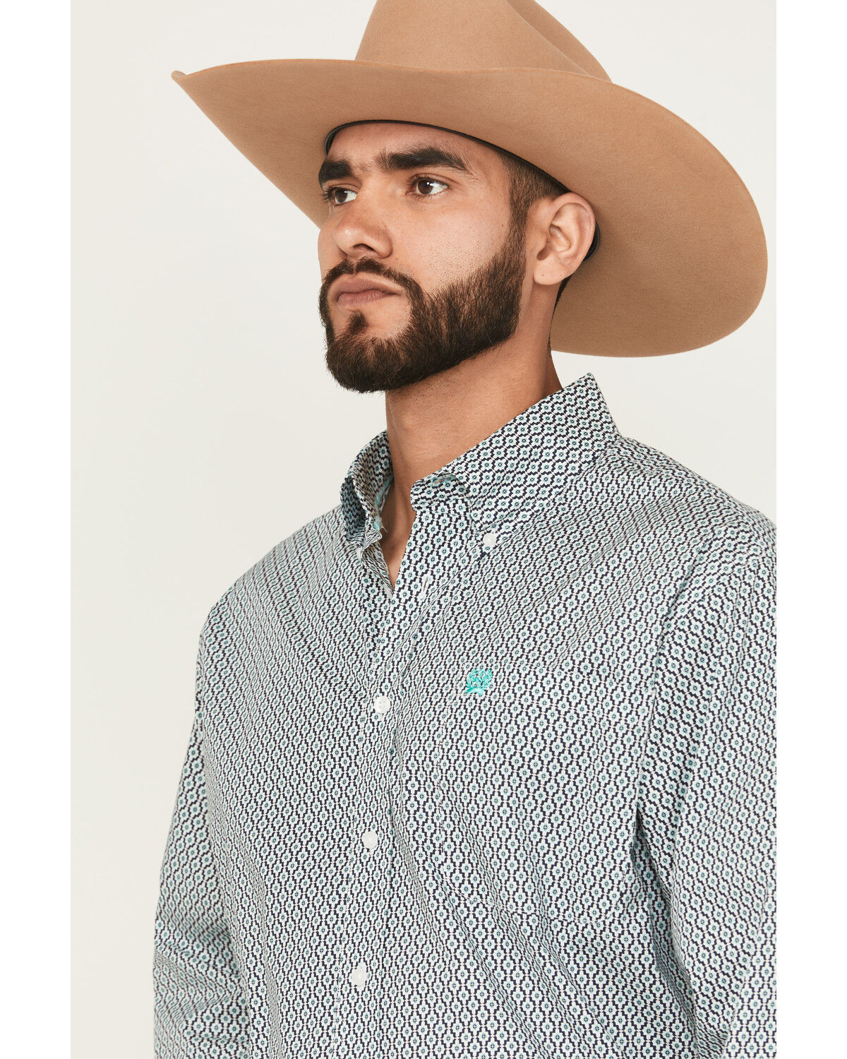 Image #2 - Cinch Men's Geo Print Long Sleeve Button-Down Western Shirt, White, hi-res