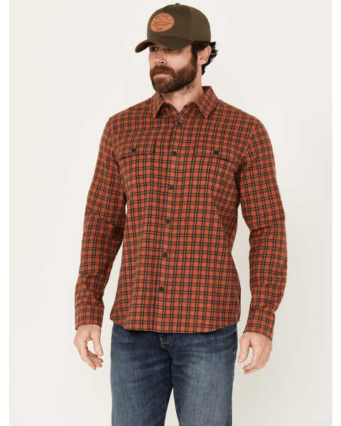 Brothers and Sons Men's Borden Everyday Plaid Print Long Sleeve Button Down Flannel Shirt, Orange, hi-res