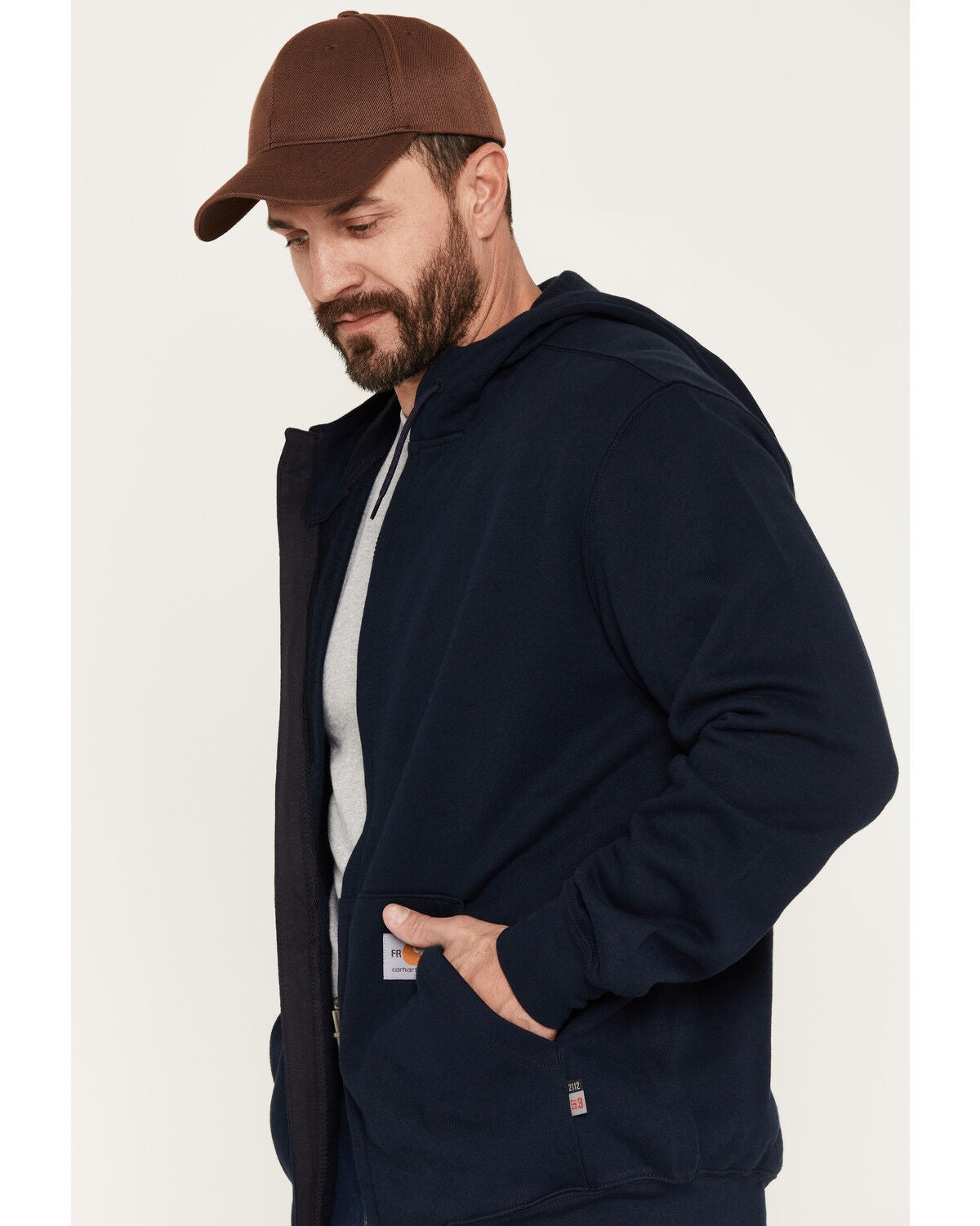 Image #2 - Carhartt Men's FR Force Original Fit Zip-Front Hooded Work Jacket, Navy, hi-res
