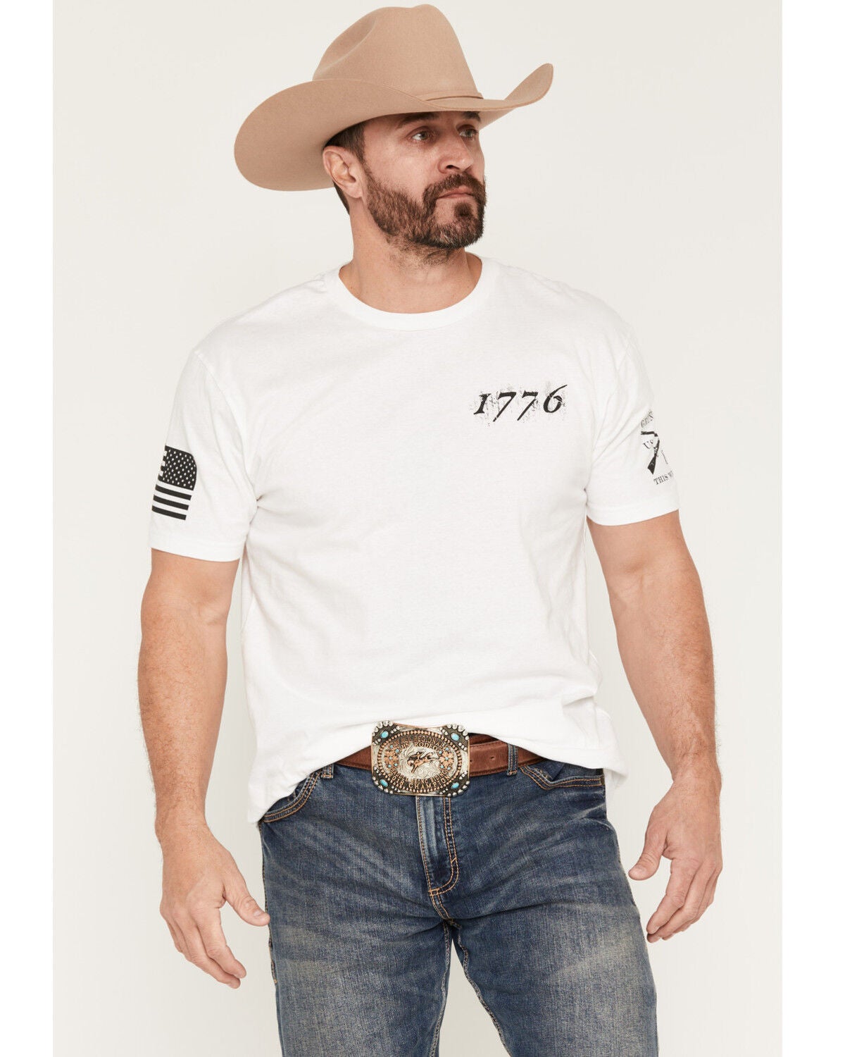 Image #2 - Grunt Style Men's 1776 Flag Short Sleeve Graphic T-Shirt - Big, White, hi-res