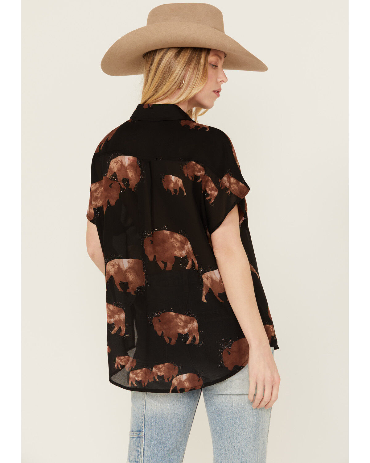 Image #4 - Ariat Women's Badland Buffalo Print Short Sleeve Button-Down Shirt, Black, hi-res