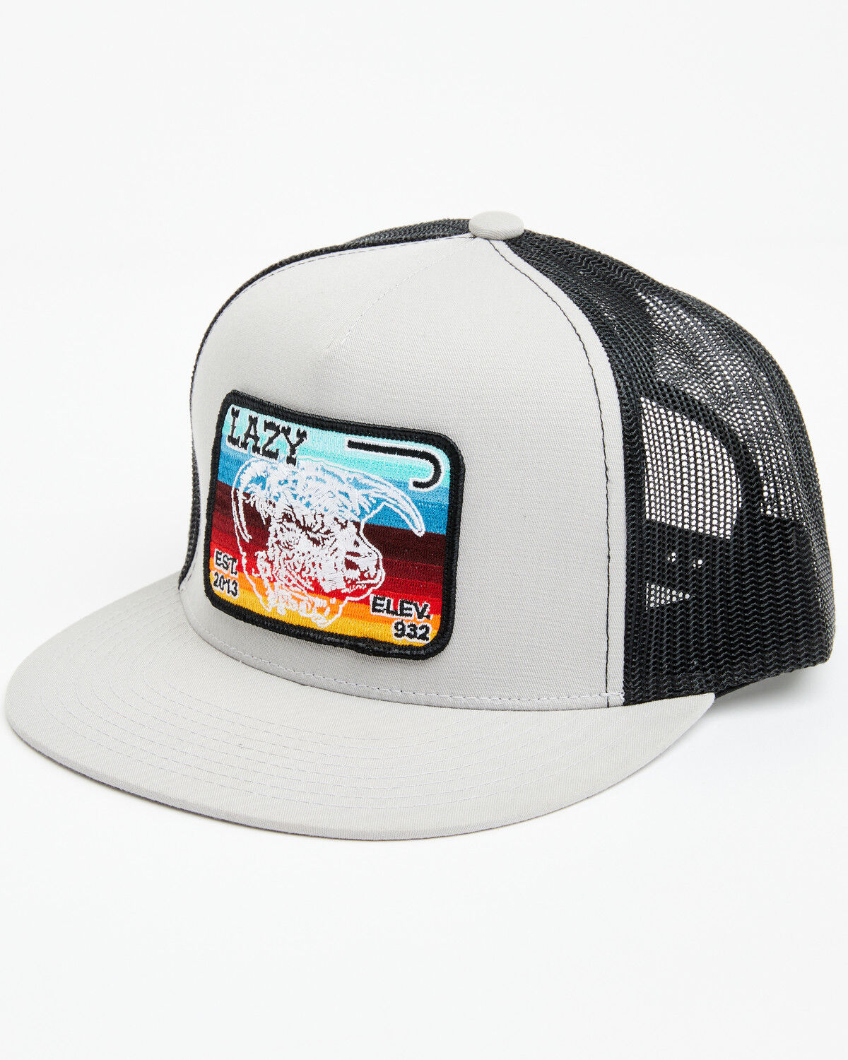 Image #1 - Lazy J Ranchwear Men's Serape Elevation Logo Patch Mesh Back Ball Cap, Grey, hi-res