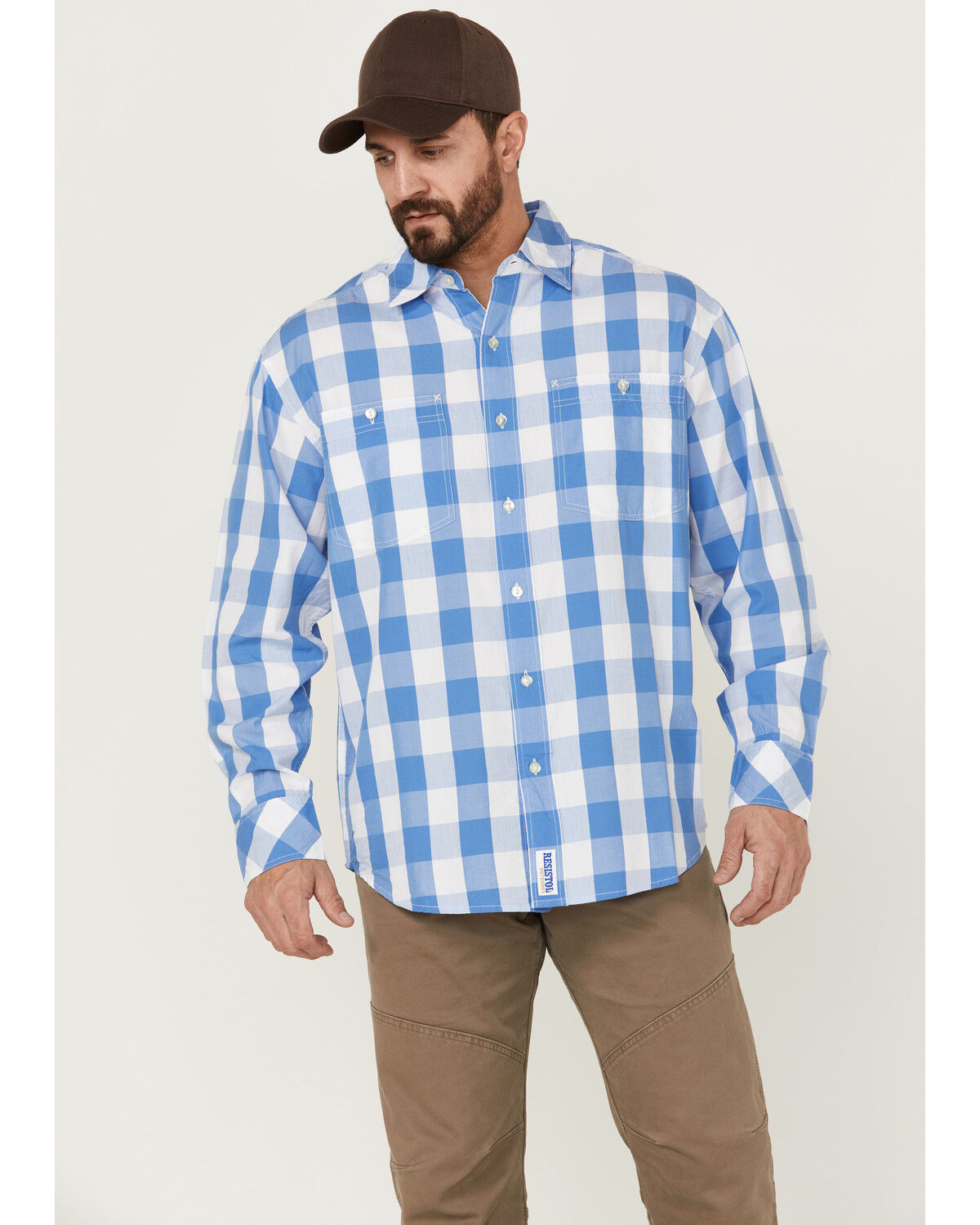 Image #1 - Resistol Men's Lantana Buffalo Check Plaid Long Sleeve Button Down Western Shirt, White, hi-res