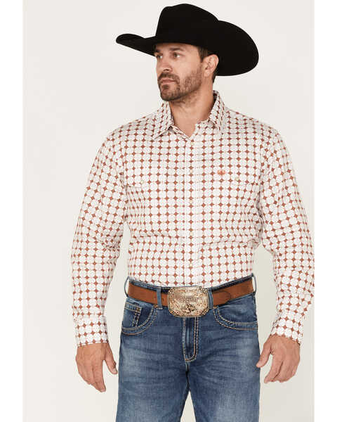 Image #1 - Panhandle Select Men's Southwestern Print Long Sleeve Shirt, Maroon, hi-res
