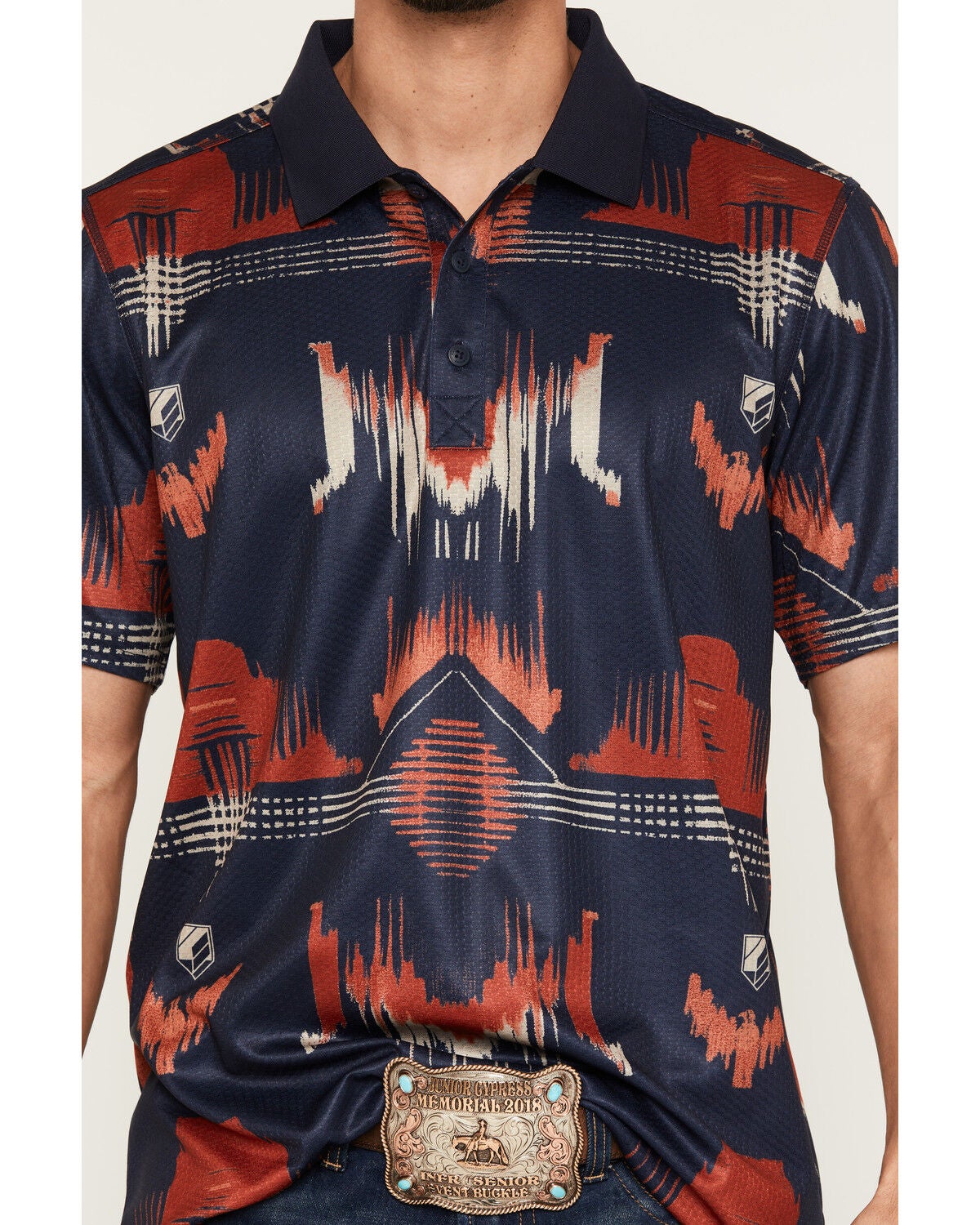 Image #3 - RANK 45&reg; Men's Hokey Southwestern Print Short Sleeve Button-Down Polo Shirt, Blue, hi-res