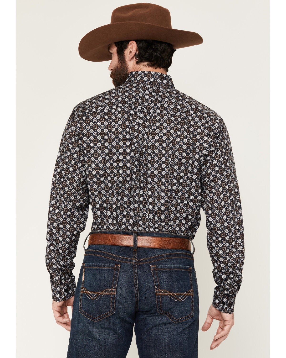 Image #4 - Cinch Men's Geo Print Long Sleeve Button-Down Western Shirt, Navy, hi-res