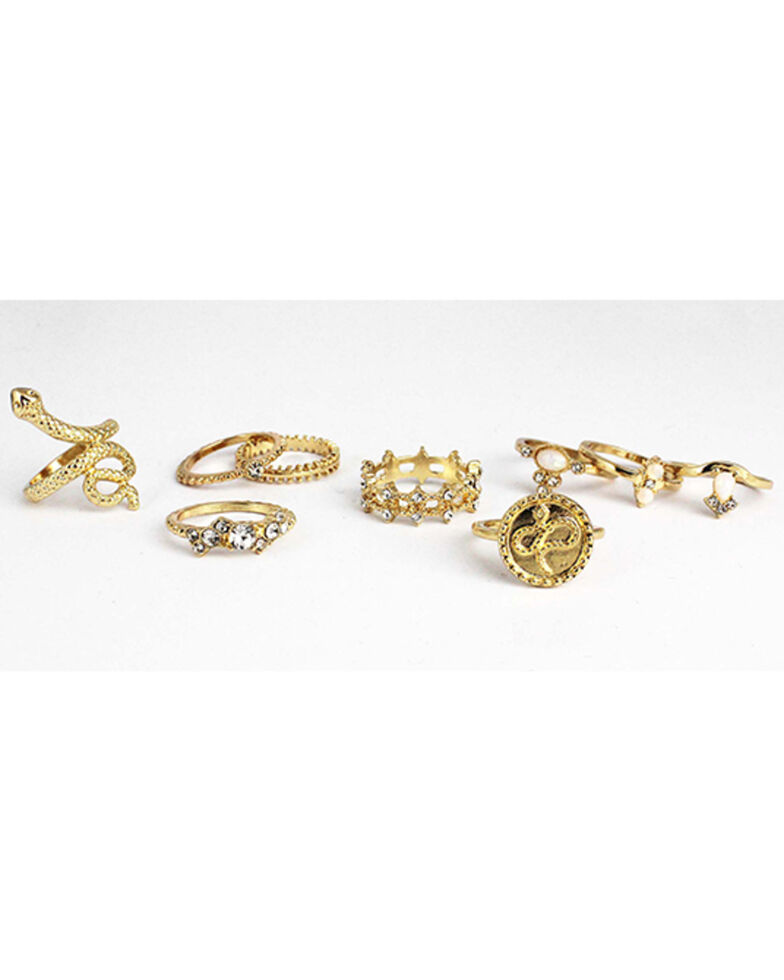 Shyanne Women's Gold & Faux Diamond 9-piece Cobra Coin Ring Set, Gold, hi-res