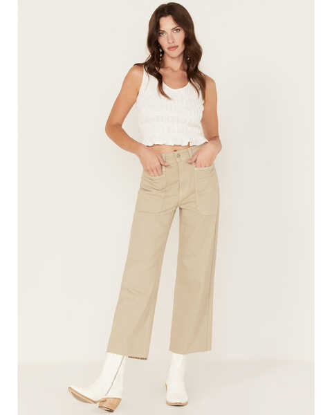 Image #1 - Just Black Denim Women's High Rise Utility Cropped Wide Jeans, Light Green, hi-res